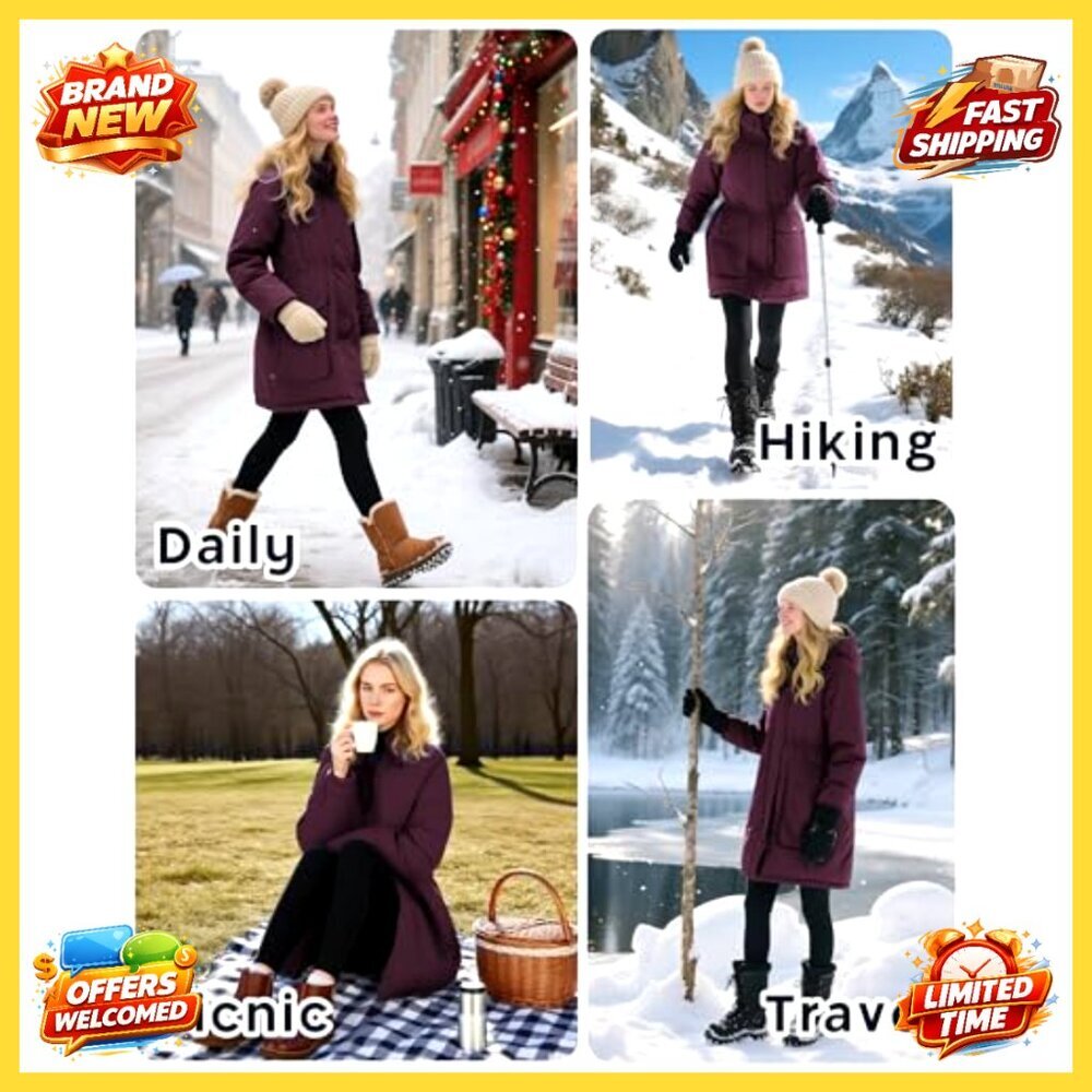 Women's Waterproof Fleece Lined Winter Parka with Removable Hood, Insulated - Picture 6 of 6